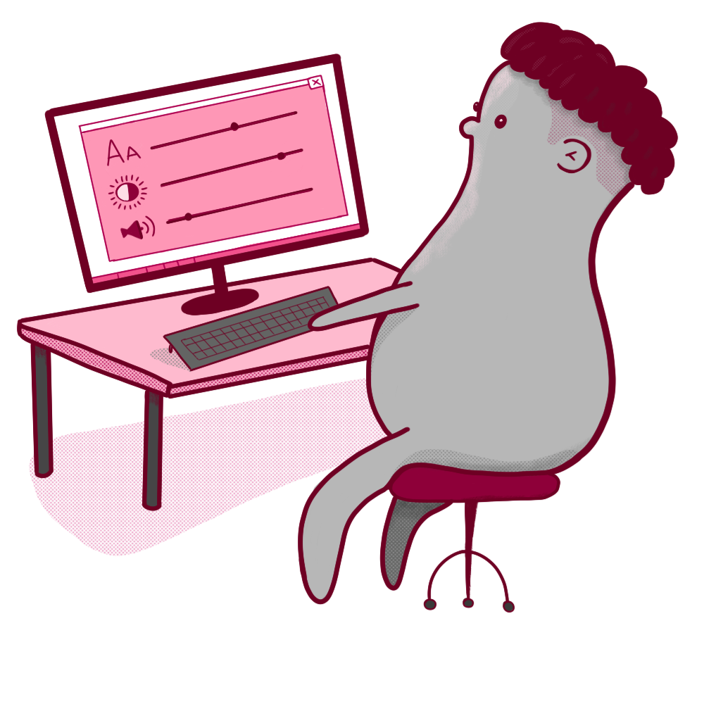 A blob character working on a computer